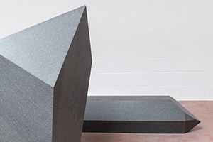 Sandro Steudler, Crystals for the Anthropocene I, 2022, and Crystals for the Anthropocene IV, 2022. Data sculpture, translucent concrete, LED technique, computer control, 132 × 77 × 57 cm